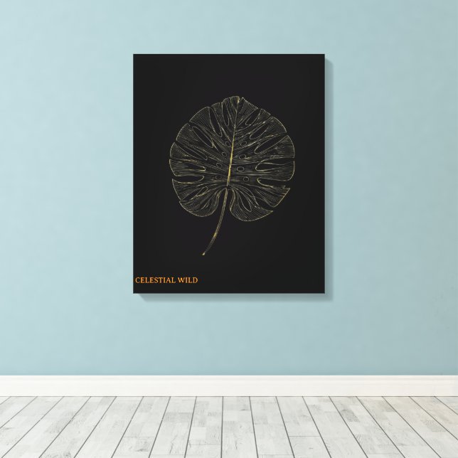 Canvas Golden Monstera Leaf Modern Noir Decor (Insitu(Wood Floor))