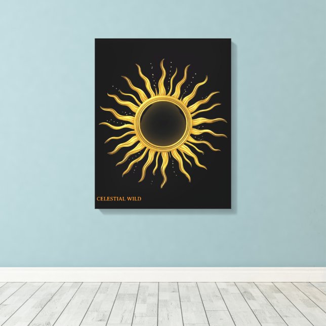 Canvas Golden Solar Eclipse Celestial Wall Art (Insitu(Wood Floor))