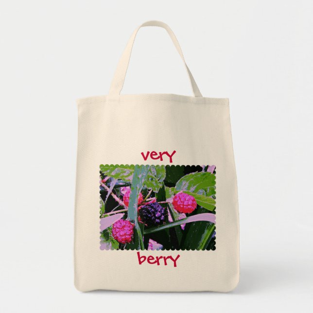 Canvas Grocery Tote Bag - Blackberries on Vine (Front)