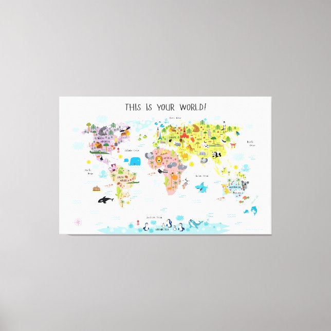 Canvas Kids World Map Girls Nursery (Front)