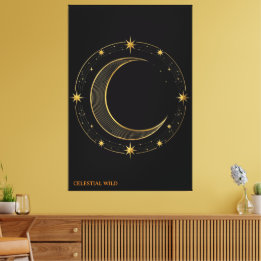 Canvas Luxury Black Gold Celestial Moon Art Print