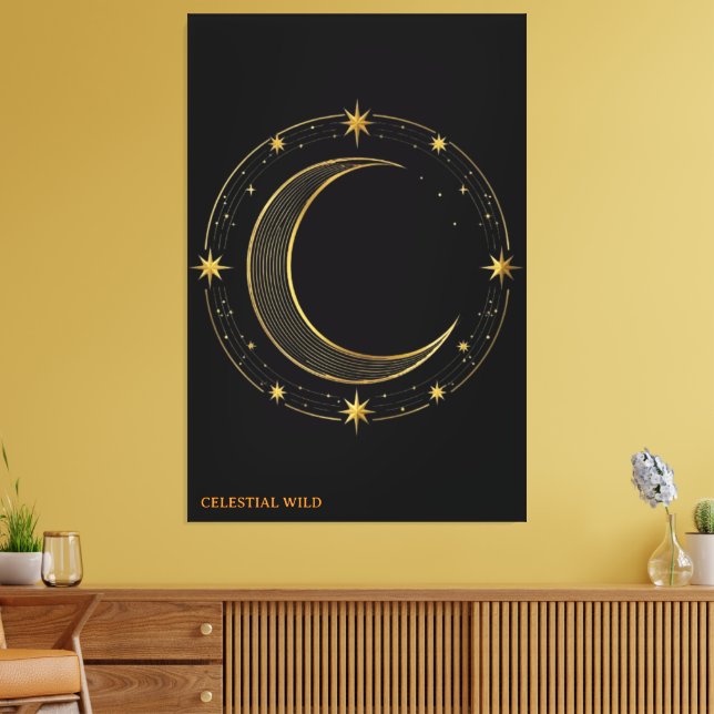 Canvas Luxury Black Gold Celestial Moon Art Print (Insitu(LivingRoom))