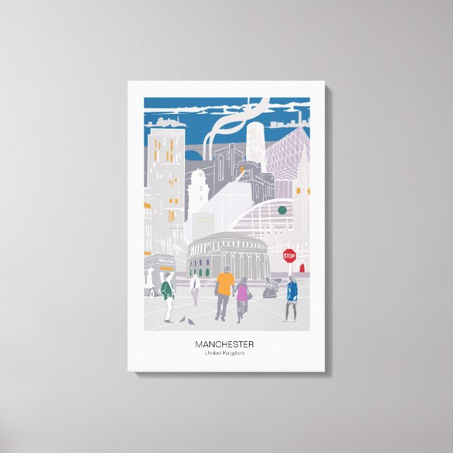 Canvas Manchester Skyline Illustration Print (Front)
