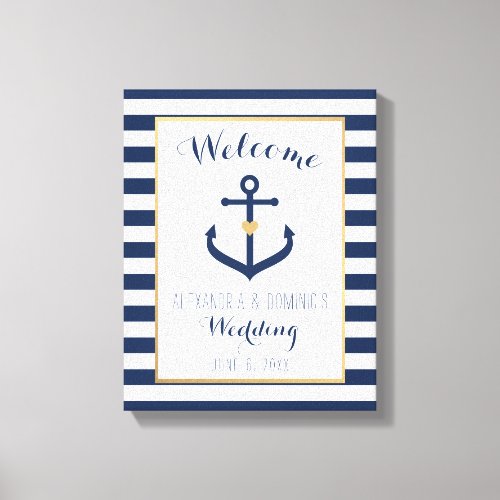 Canvas Nautical themed Wedding Welcome Sign _ Navy