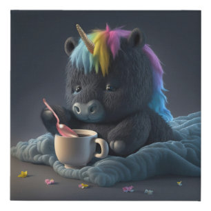 Canvas of a black rainbow Unicorn puppy
