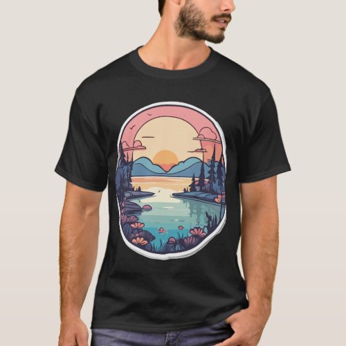 Canvas of Lakeside Sunrise Amidst the Forest T_Shirt
