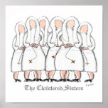 Canvas Pen & Ink Nun Art "The Cloistered Sisters" Poster<br><div class="desc">Catholic Nun Art,  "The Cloistered Sisters",  six nuns without facial expressions in white habits and veils holding rosaries,  created in pen and ink and digitally transferred.</div>
