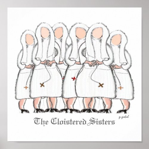 Canvas Pen  Ink Nun Art The Cloistered Sisters Poster