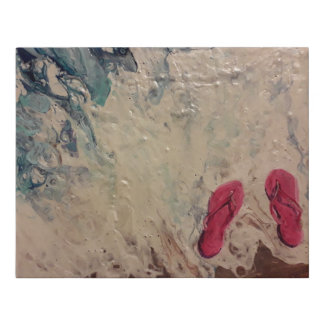 CANVAS.Pink flip flops at the beach Faux Canvas Print