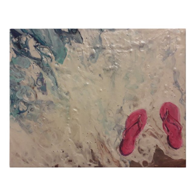 CANVAS.Pink flip flops at the beach Faux Canvas Print (Front)