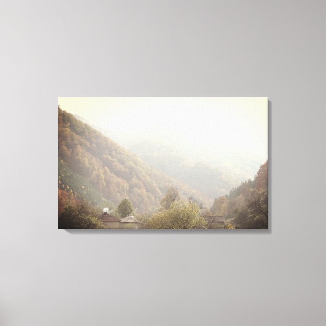Canvas Print Autumn Day Village Mountain Photo (Front)