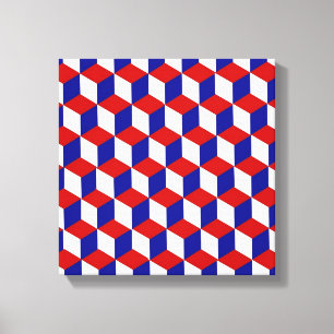 Canvas Print - Block illusion in red, white, blue