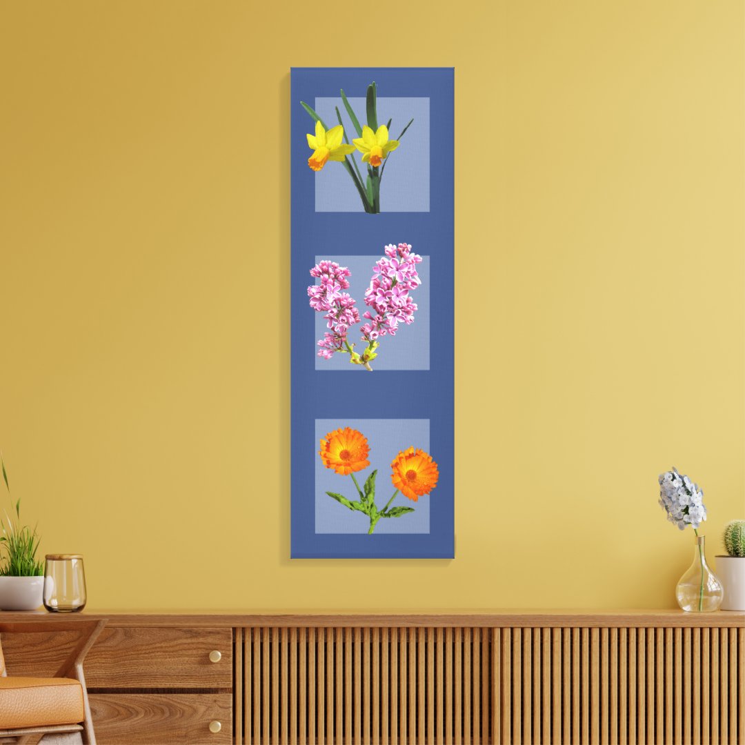 Canvas Print - Botanical Triptych on Blue (Insitu(LivingRoom))