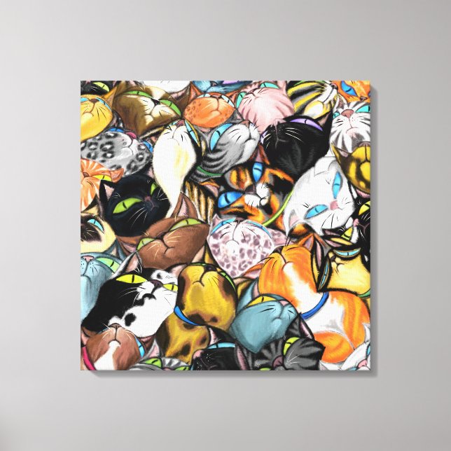 Canvas Print Colorful Cuddling Cats - Painting (Front)
