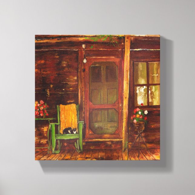 Canvas Print of Oil Painting of Rustic Cabin Porch (Front)