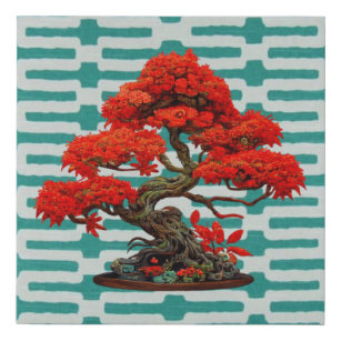 Canvas Print Red Bonsai Tree, Whimsical Print