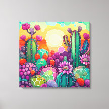 Canvas Print : Sunset on Cactus colorful