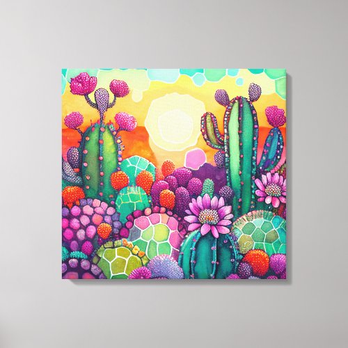 Canvas Print  Sunset on Cactus colorful
