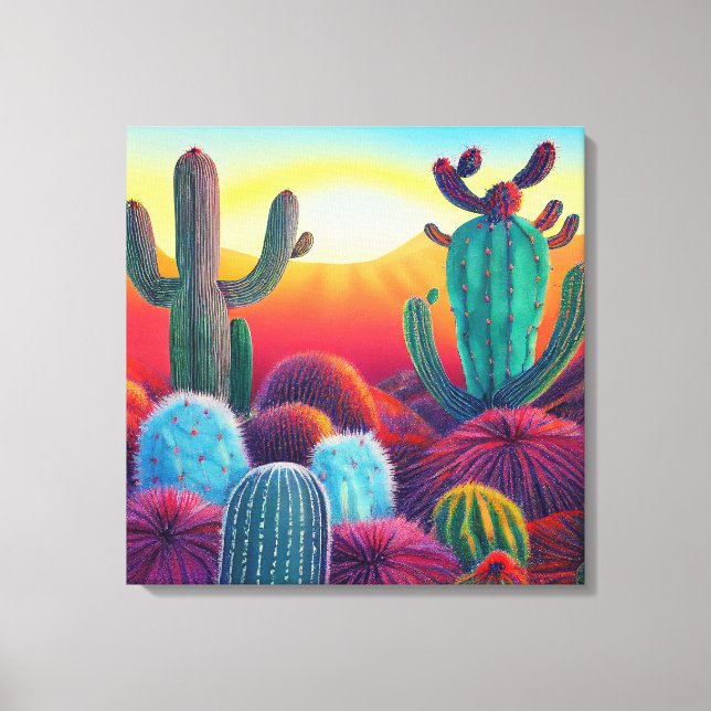 Canvas Print : Sunset over Cactus desert Plateaus  (Front)