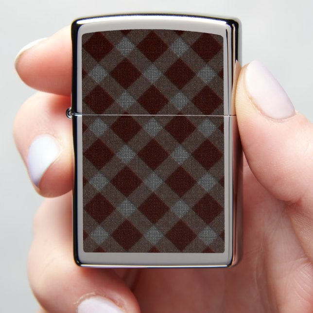 'Canvas' red cross tartan chess with rough parts  Zippo Lighter (In Hand)