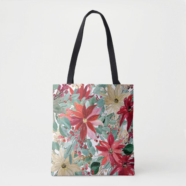 Canvas Tote Bag for Women Aesthetic Flower Xmas (Front)