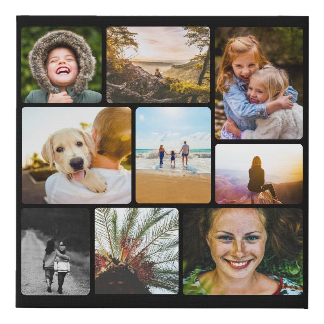 Canvas Wall Piece 9 Photos Template Rounded Black (Front)
