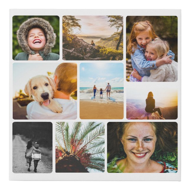 Canvas Wall Piece 9 Photos Template Rounded White (Front)