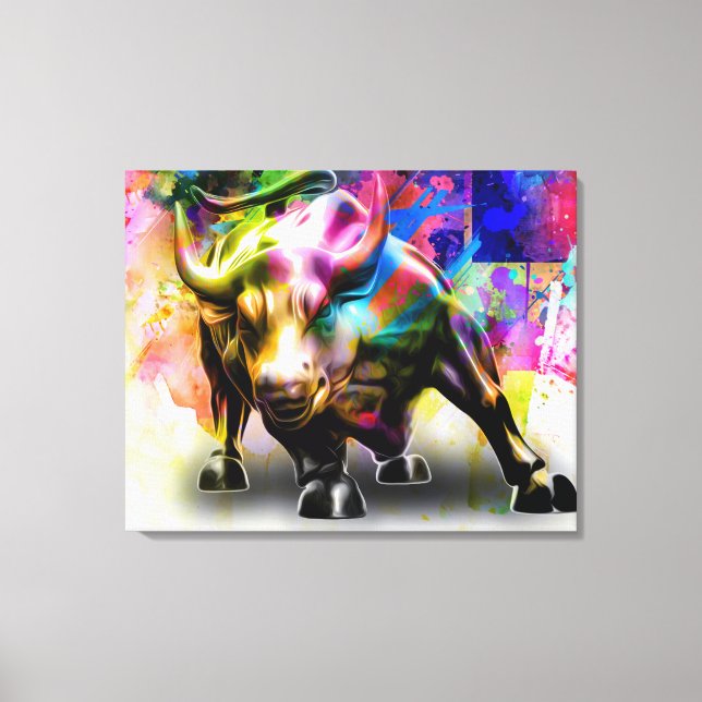 Canvas with Bull Image in Street Art Style (Front)