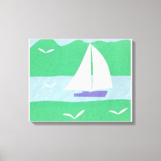 Canvas with Sailboat and Green Mountains Print