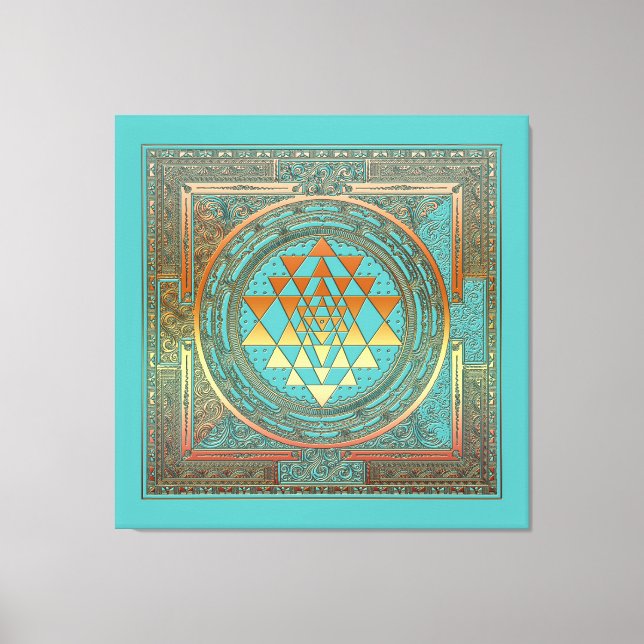canvas yoga manala chakra gold symbol turquoise print (Front)