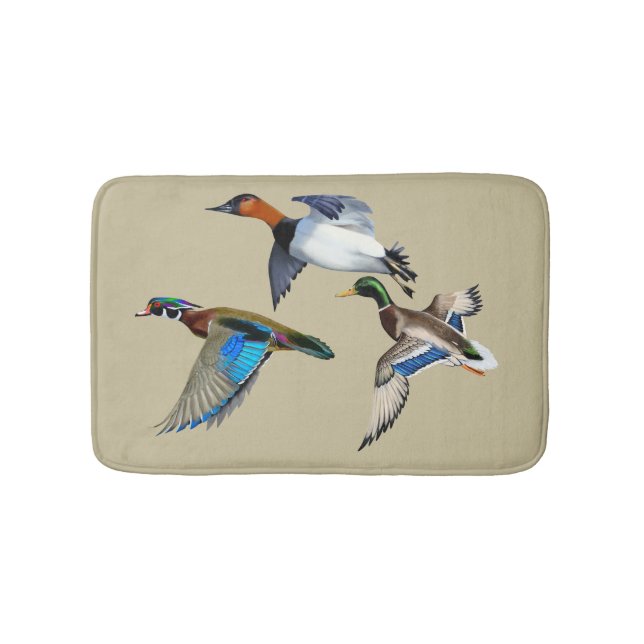 Canvasback, Mallard and Wood Ducks Flying Bath Mat (Front)