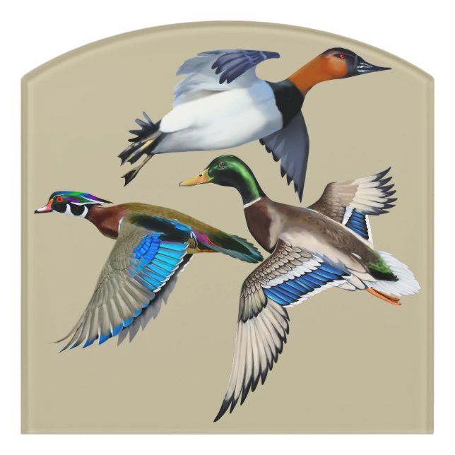 Canvasback, Mallard and Wood Ducks Flying Door Sign (Contour Front)