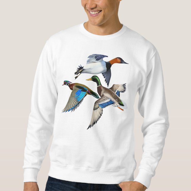 Canvasback, Mallard and Wood Ducks Flying Sweatshirt (Front)