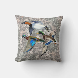 Canvasback, Mallard and Wood Ducks Flying Throw Pillow