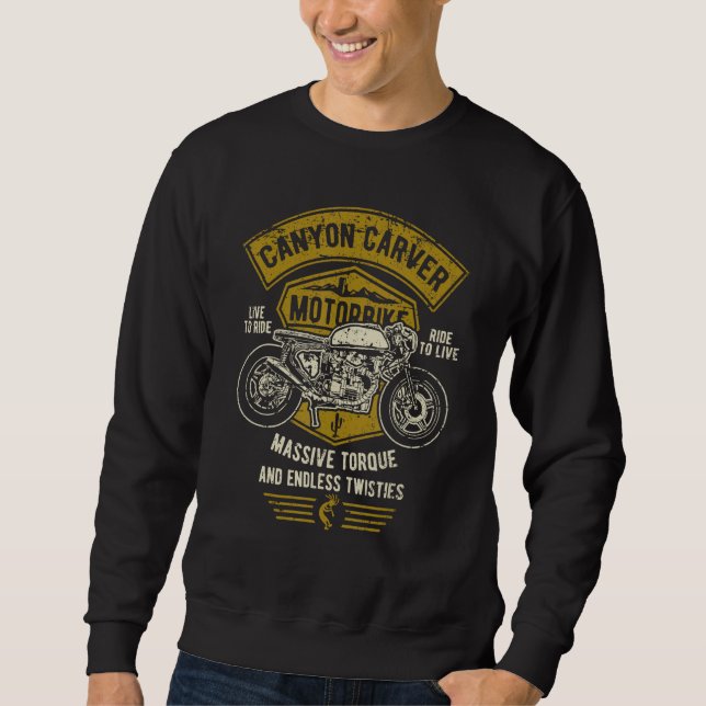 Canyon Carver Vintage Motorcycle Retro Distressed  Sweatshirt (Front)
