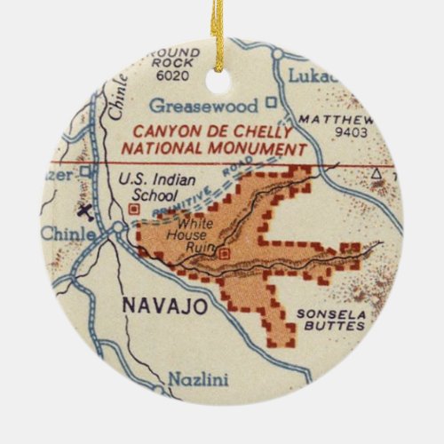 Canyon De Chelly Monument Vintage Map Ceramic Ornament