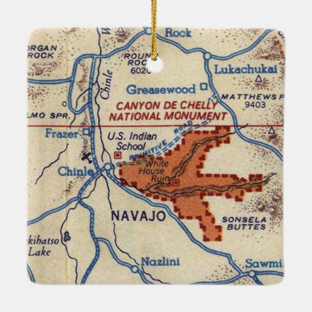 Canyon de Chelly Vintage Map Ceramic Ornament (Back)