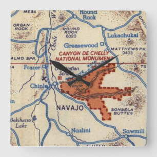 Canyon de Chelly Vintage Map Square Wall Clock