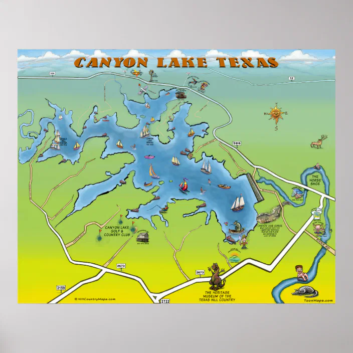 Canyon Lake Texas Map Canyon Lake Texas Cartoon Map Poster | Zazzle.com Canyon Lake Texas Map Canyon Lake Texas Cartoon Map Poster | Zazzle.com
