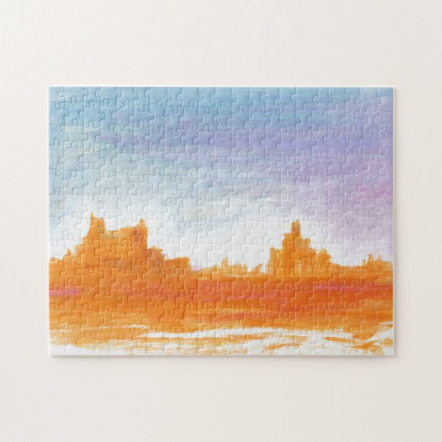 Canyon Landscape Orange blue Abstract painting art Jigsaw Puzzle (Horizontal)