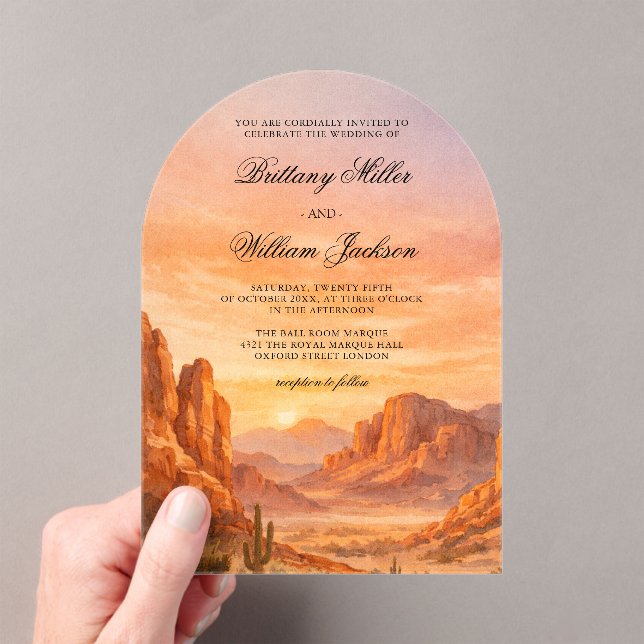 Canyon Mountain Desert Landscape Wedding  Acrylic Invitations (Insitu (Handheld))