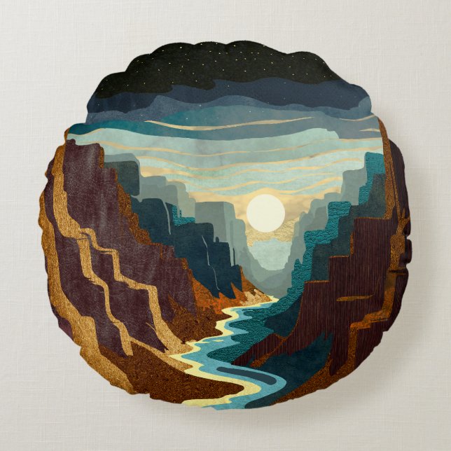 Canyon Sunset Landscape Round Pillow (Front)
