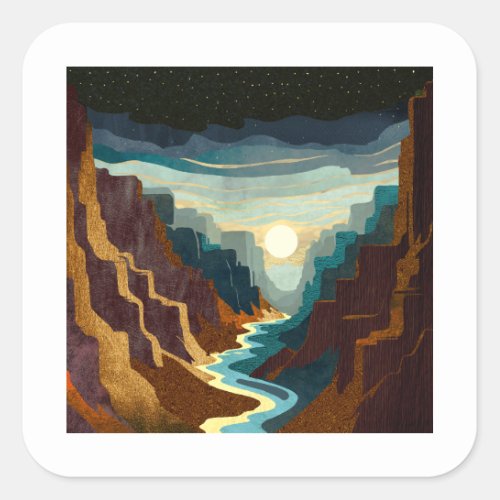 Canyon Sunset Landscape Square Sticker