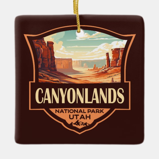 Canyonlands National Park Illustration Retro Ceramic Ornament (Front)