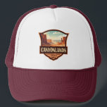Canyonlands National Park Illustration Retro Trucker Hat<br><div class="desc">Canyonlands vector art design. The park is known for its dramatic desert landscape carved by the Colorado River. Island in the Sky is a huge,  flat-topped mesa with panoramic overlooks.</div>