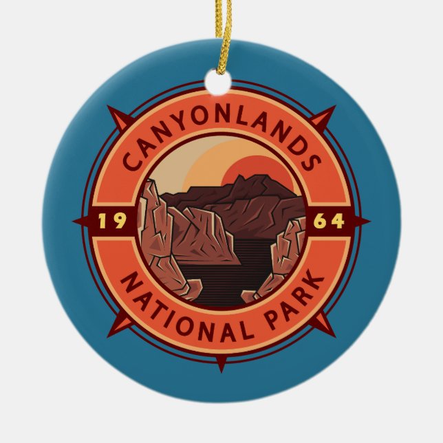 Canyonlands National Park Retro Compass Emblem  Ceramic Ornament (Front)