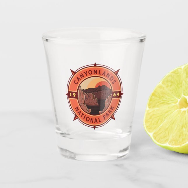Canyonlands National Park Retro Compass Emblem  Shot Glass (Front)