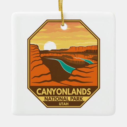 Canyonlands National Park Sunset Retro Emblem Ceramic Ornament