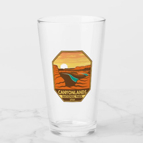 Canyonlands National Park Sunset Retro Emblem Glass