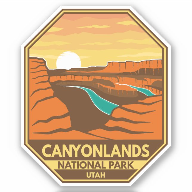 Canyonlands National Park Sunset Retro Emblem Sticker (Front)